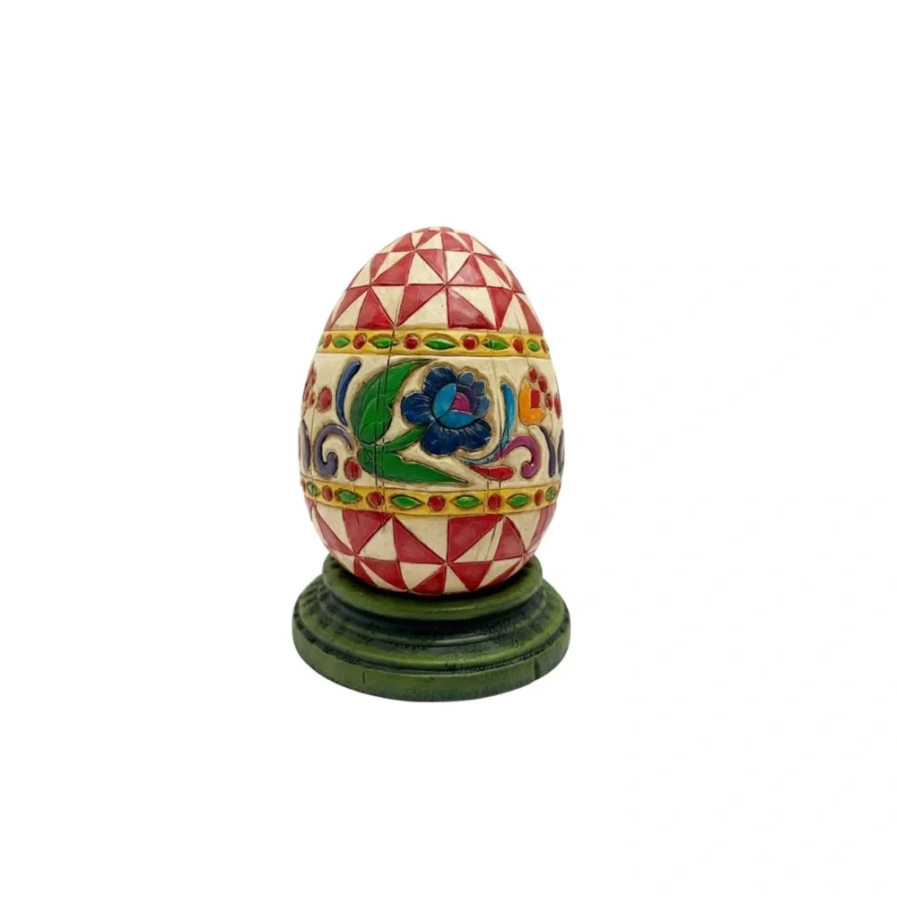 Jim Shore | Floral Quilt Pattern Large Egg with Stand and Original Box Easter